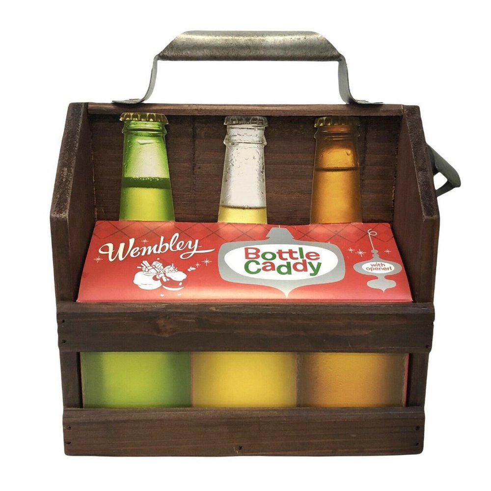 NEW Wooden Six 6 Pack BEER HOLDER CRATE CADDY with Bottle Opener and Handle